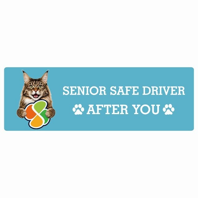 カーサイン 高齢者マーク SENIOR SAFE DRIVER メインクーン ステッカー シール 長方形 20x6.7cm 肉球 日本製 車
