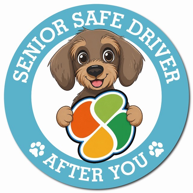 カーサイン 高齢者マーク SENIOR SAFE DRIVER ワイヤーヘアードダックスフンド マグネット 強力 直径13cm 肉球 日本製 車 ステッカー