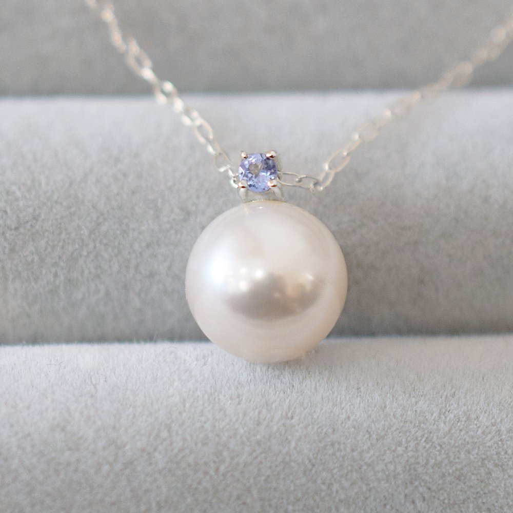 ［pearl608］8mm - 8.5mm ホワイトピンク ペンダント ネックレス 12月 誕生石 タンザナイト あこや真珠