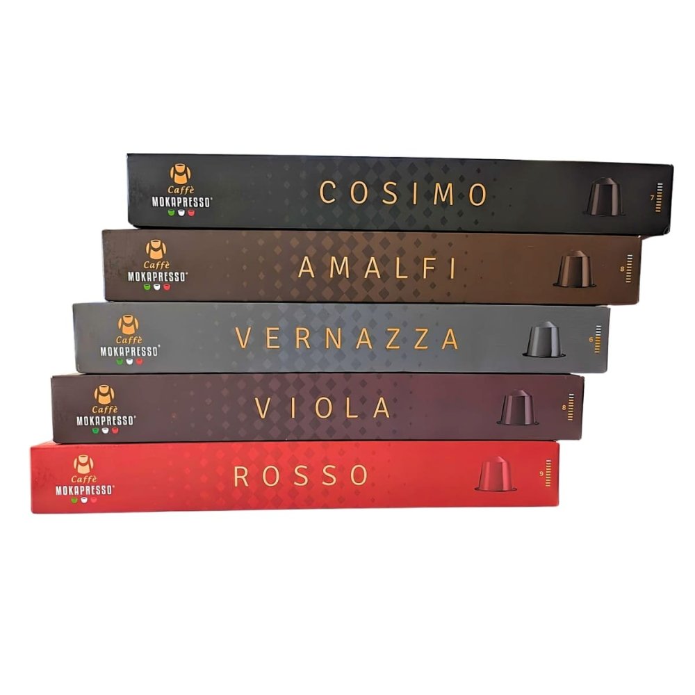 MOKAPRESSO　ネスプレッソ互換カプセル　100個　5フレーバー　イタリア焙煎　飲み比べ　イタリア製　Nespresso compatible　#69104　飲み比べ