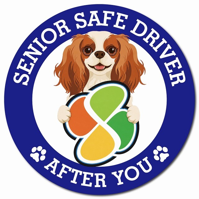 カーサイン 高齢者マーク SENIOR SAFE DRIVER キャバリアキングチャールズスパニエル マグネット 強力 直径13cm 肉球 日本製 車 ステッカー