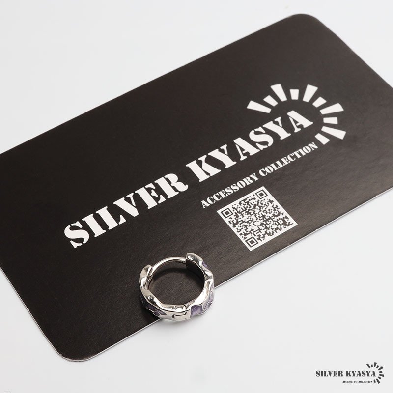 シルバー925 ニュアンスピアス フープピアス パープル 歪み 不規則 エナメル かっこいい シンプル 紫 片耳 メンズ 男性 金属アレルギー対応 イヤリング