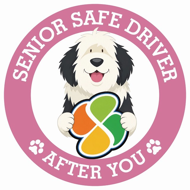 カーサイン 高齢者マーク SENIOR SAFE DRIVER オールドイングリッシュシープドッグ ステッカー シール 直径13cm 肉球 日本製 車
