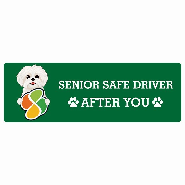 カーサイン 高齢者マーク SENIOR SAFE DRIVER マルシーズー ステッカー シール 長方形 15x5cm 肉球 日本製 車