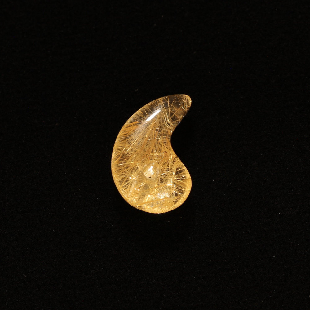 天然石 勾玉ゴールドルチル 約0.6g 細かな金針の密集感 仕事運 成功 お守り GHM54 交換用ゴム＆巾着付 財運 石 京海堂