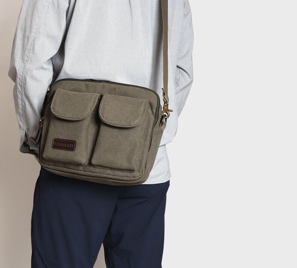 9ポケット多収納　WOODYBELLY ショルダーバッグ【送料無料】メンズ 帆布 父の日 プレゼント キャンバス 小さめ 小さい 斜め掛け 斜めかけバッグ 多収納 軽量 軽い 男性 女性 誕生日 祖父 肩掛けバッグ 帆布バッグ 旅行用カバン トラベルバッグ 海外旅行 使いやすい 鞄 30代 40代 50代 60代 70代 ギフト 贈り物 父親 彼氏 彼女 記念日