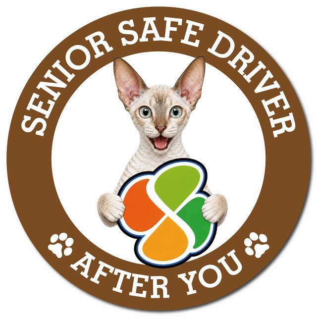カーサイン 高齢者マーク SENIOR SAFE DRIVER コーニッシュレックス マグネット 強力 直径13cm 肉球 日本製 車 ステッカー