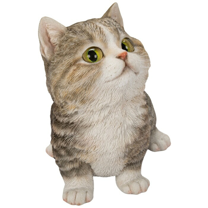 置物 猫 見上げるマンチカン ブラウン 幅16cm woobia ウービア リアル かわいい おしゃれ 玄関 インテリア オブジェ ガーデン マンチカン キジトラ ネコ 動物 アニマル 癒し 棚 北欧 リビング プレゼント ギフト 新築祝い 猫好き
