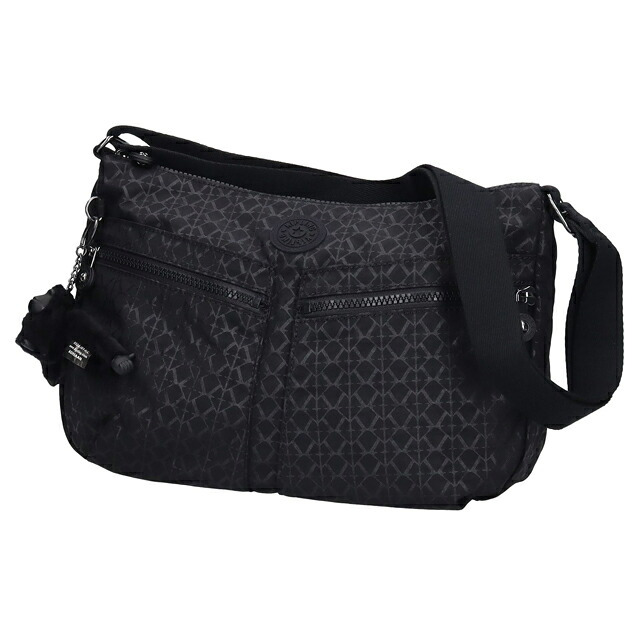 キプリング ショルダーバッグ レディース ブランド Kipling イゼラ ロゴ ワンポイント 総柄 K12592-K59 Signature Emb 黒