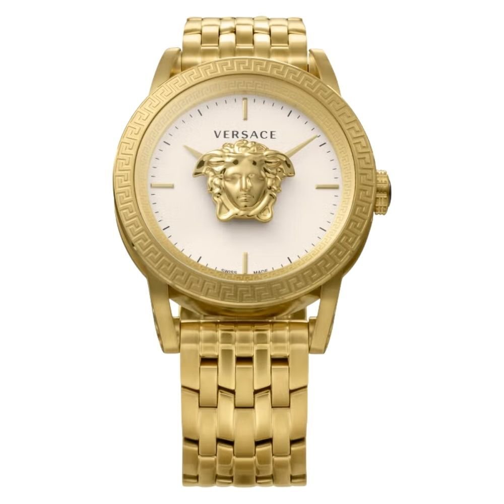 ヴェルサーチェ 腕時計 メンズ ゴールド イエローゴールド ホワイト 43mm VERSACE PALAZZO EMPIRE パラッツォ エンパイア 立体メデューサ スイス製 メンズ腕時計 高級 ブランド おしゃれ プレゼント ギフト 卒業 入学 お祝い