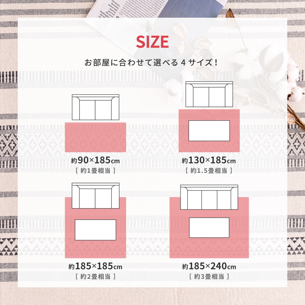 ラグ カーペット インド綿 テラ 約130×185cm 洗濯機で洗える 滑り止め 新生活