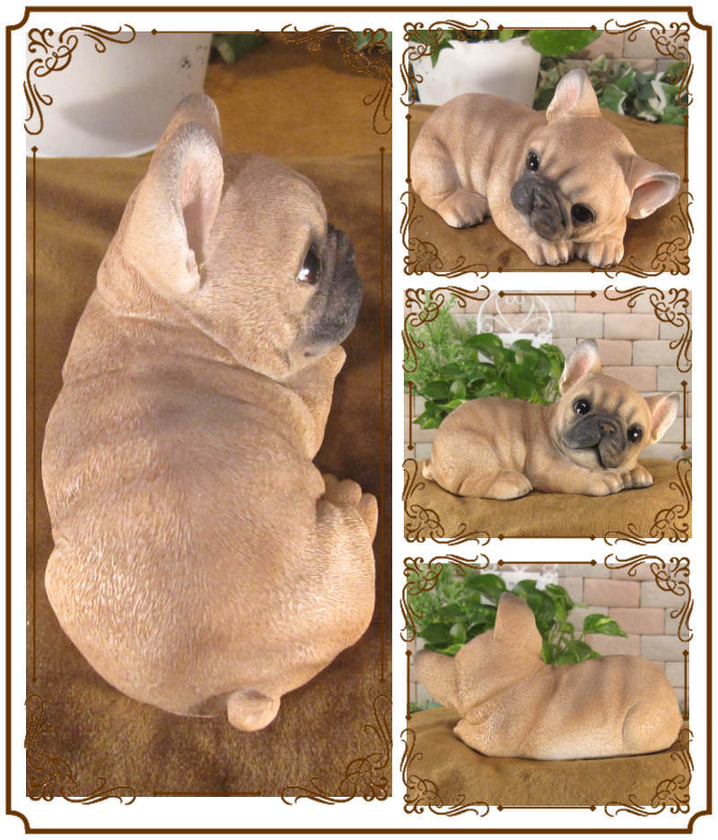 犬　置物 リアル　寝そべり　フレンチブルドッグ　いぬ　動物オブジェ　ガーデン　オーナメント　店舗　カウンター　装飾　オブジェ　インテリア　玄関先　庭　犬好きさん人気ギフト　動物人気ギフト　クリスマスプレゼント　お誕生日祝い　母の日人気　父の日人気　敬老の日人気