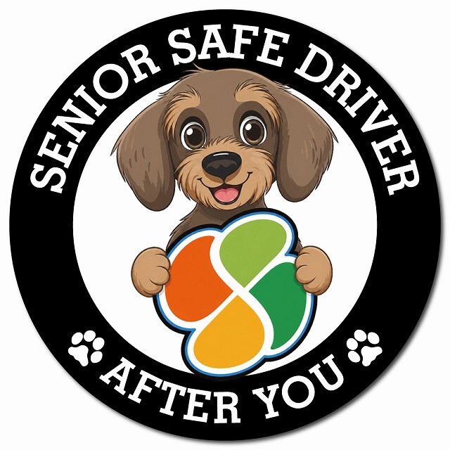 カーサイン 高齢者マーク SENIOR SAFE DRIVER ワイヤーヘアードダックスフンド マグネット 強力 直径13cm 肉球 日本製 車 ステッカー