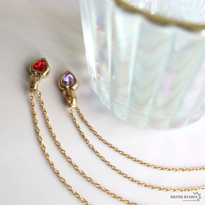 ステンレス 誕生石ネックレス ハート ゴールド 12タイプ 小豆チェーン レディース ペンダント カラーストーン アクセサリー 一粒 ぷっくり 華奢 上品 大人可愛い きれいめ フェミニン 胸元 重ね付け 金属アレルギー対応