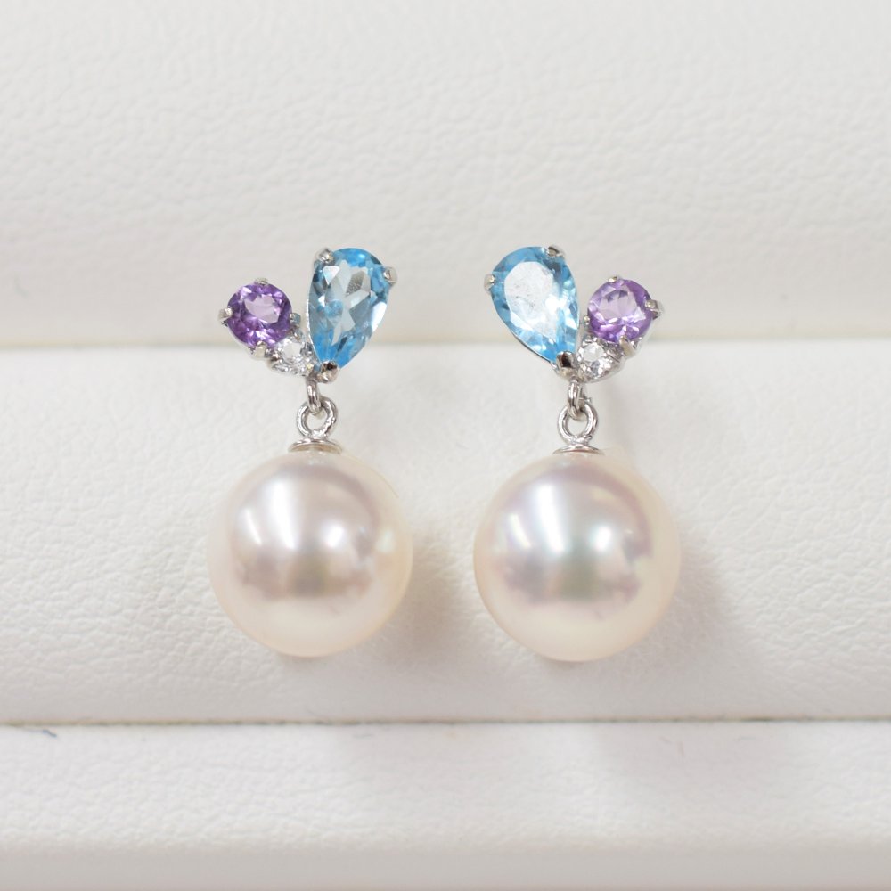 ［pearl434］7.5mm - 8mm 半貴石 ピアス ホワイトピンク あこや真珠 国産 日本産