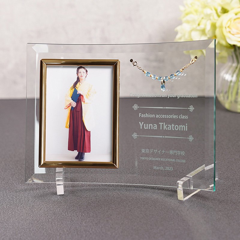 ガラスフォトフレーム 結婚祝 周年記念 誕生祝  退職祝 還暦記念 出産祝 DFJ-3 名入れ無料 