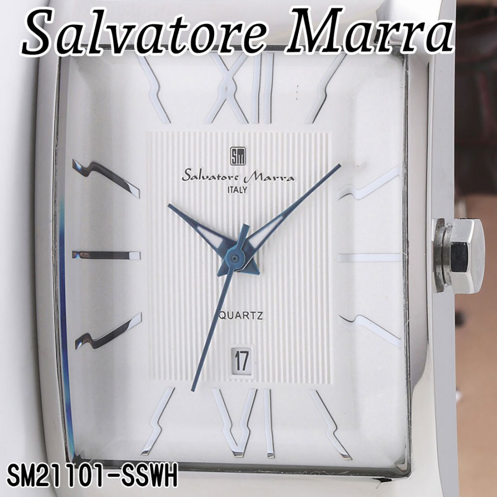 【送料無料】（お取り寄せ）腕時計 メンズ Salvatore Marra サルバトーレマーラ レクタンギュラー(スクエア)ケース 3気圧防水 レザーベルト アナログ SM21101-SSWH ブランド 人気 シンプル ウォッチ カジュアル フォーマル [SM21101-SSWH]