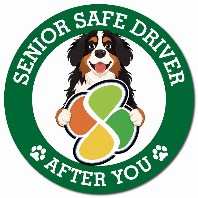 カーサイン 高齢者マーク SENIOR SAFE DRIVER バーニーズマウンテンドッグ マグネット 強力 直径13cm 肉球 日本製 車 ステッカー