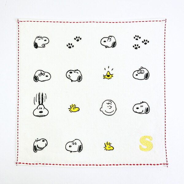 スヌーピー ミニタオル アイコン(S) イニシャル アイボリー ハンカチ SNOOPY
