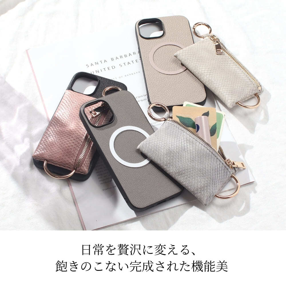 iphone15 ケース 本革 小銭入れ付き iphone15Pro iphone15Plus iphone15ProMAX MagSafe対応 ウォレット 財布 レザー アイフォン 15 pro max plus マグセーフ マグネット 小物入れ コインケース カード収納 リング ポーチ ヘビ柄 15プロ マックス プラス 大人可愛い 送料無料