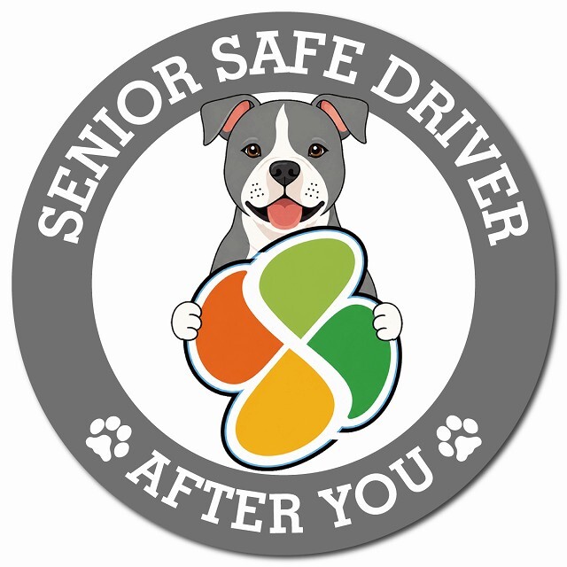 カーサイン 高齢者マーク SENIOR SAFE DRIVER アメリカンスタッフォードシャーテリア マグネット 強力 直径13cm 肉球 日本製 車 ステッカー