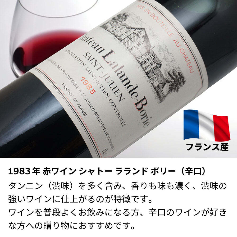 1983年 名前入り彫刻 生まれ年 赤ワイン シャトー ラランド ボリ 辛口 昭和58年 名入れ 誕生日プレゼント ワインセット 木箱入【送料無料】