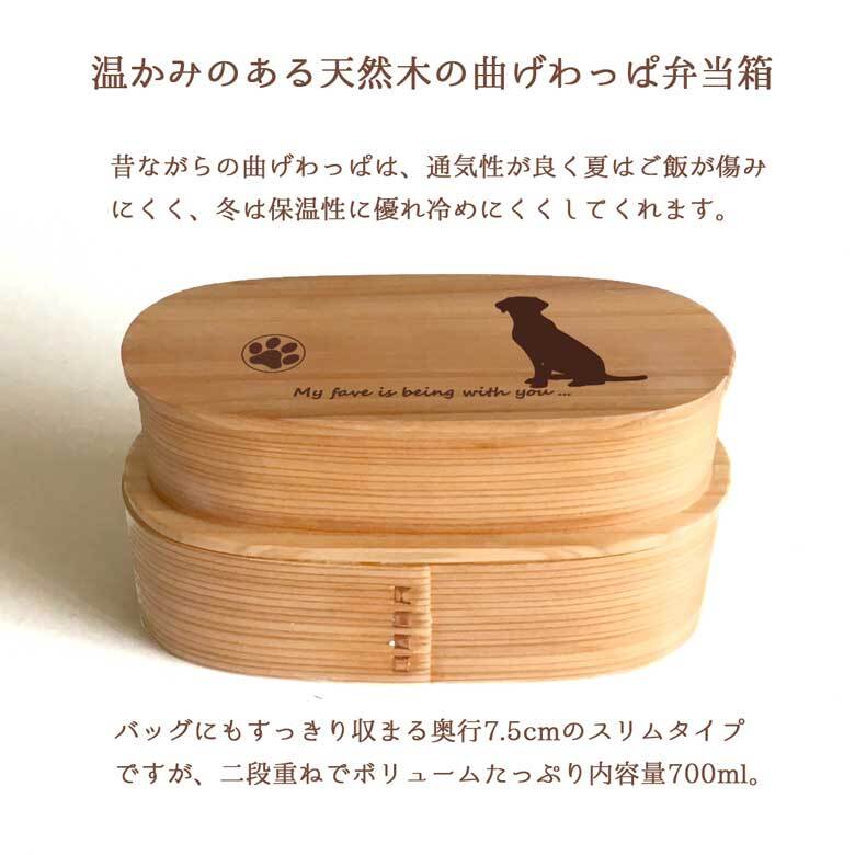 ラブラドールレトリバー スリム入子型 曲げわっぱ 弁当箱  天然木 二段 わっぱ 木製 スリム オリジナル ラブラドール ラブ 犬 ペット 動物 アニマル ホワイトデー