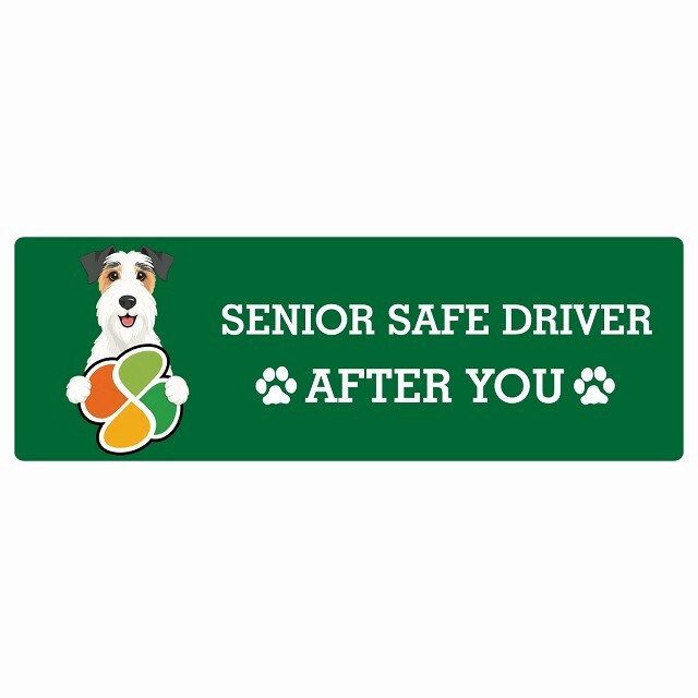カーサイン 高齢者マーク SENIOR SAFE DRIVER ワイヤーフォックステリア ステッカー シール 長方形 20x6.7cm 肉球 日本製 車