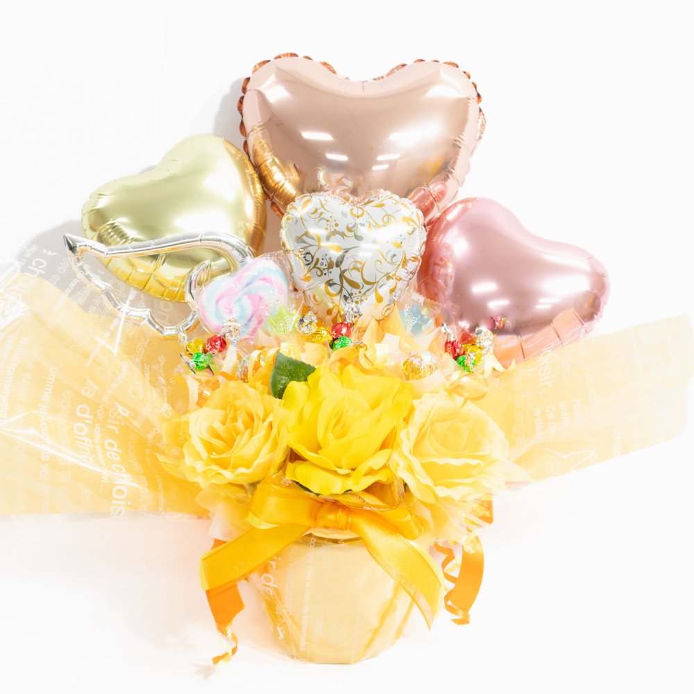 キャンディー バルーンフラワー アレンジ 花 プレゼント 卒業 卒園 造花 ブーケ ギフト オレンジ ピンク 水色 誕生日 女性 友達 退職祝い 開店祝い 上司 還暦祝い 母の日 結婚記念日 両親 子供会 推し活 推しカラー カスタム トレンド  送料無料（一部地域除外）