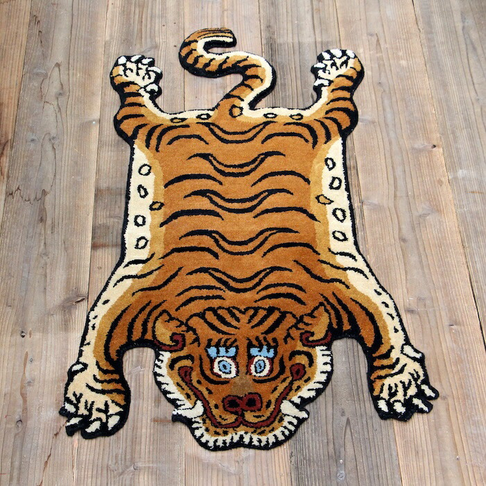 チベタンタイガーラグ ラグマット ウール 手織り TIBETAN TIGER RUG S M L 3サイズ インド製 ハンドクラフト 虎 トラ タイガー アクセントラグ タペストリー エスニック リビング 玄関 ベッドサイド 壁飾り 天然素材 おしゃれ
