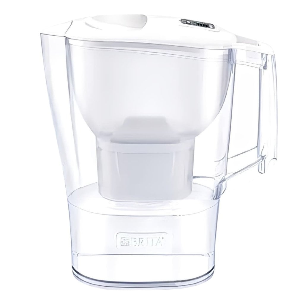 ブリタ ポット型 浄水器 アルーナ 容量2.4L カートリッジ4個付き ろ過水容量1.25L  液晶メモ (交換目安:1日5.3L で4週間 ) 型番:KBALCW4M  サイズ(mm) : 奥行100 横幅249 高さ260mm 実用的