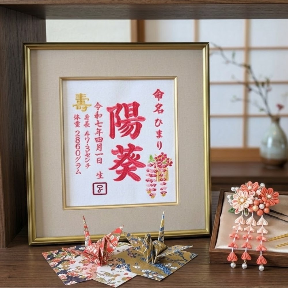 【かんざし刺繍】 刺繍 命名書 刺繍命名書 代筆 額付き 額 命名額 命名 紙 オーダーメイド 日本製 男の子 女の子 出産内祝い 色紙 高級感 壽 初孫  端午の節句 こどもの日 お七夜 命名式 命名紙  桃の節句 五月人形 お祝い 七五三 ひな祭り 雛祭り ギフト プレゼント