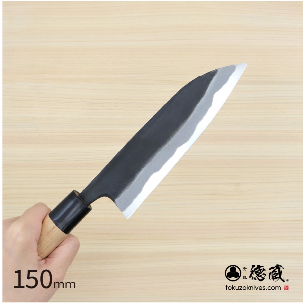 徳蔵　三徳黒打ち包丁　150mm 両刃 白鋼 桜 日本製 徳蔵刃物 【TOKUZO KNIVES】 JAPAN Kitchen Knives 包丁 切れ味 家庭用 万能 両刃 黒打ち プレゼント ギフト 贈り物 一生モノ
