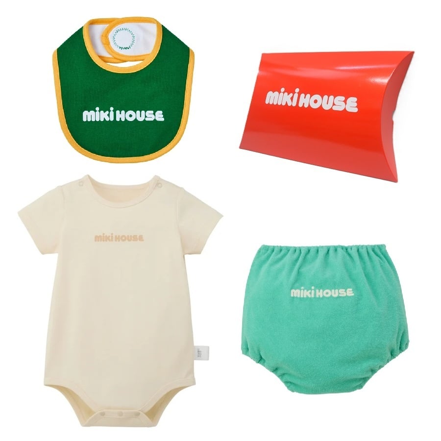ミキハウス（mikihouse）　ロゴ　ボディシャツ・ブルマ・スタイセット　ギフトボックス付き