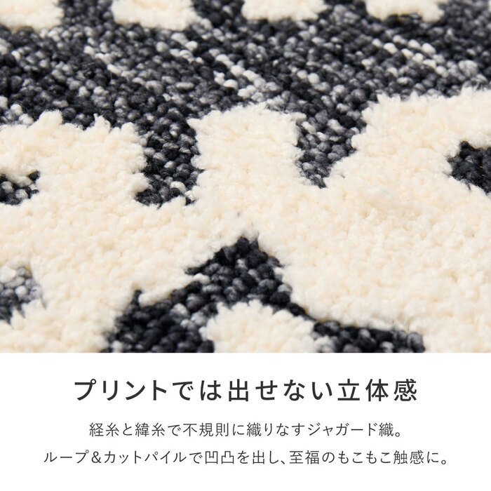 ラグ ウレタン入り 厚手 ふっくら クッション性 ラグマット 小さめ 小さい 前 リビング 敷物 シェニール糸 ジャガード織り 裏面滑り止め付き インド おしゃれ モノトーン ポップ カジュアル 45×75cm ポリエステル インテリア ウレタンフォーム