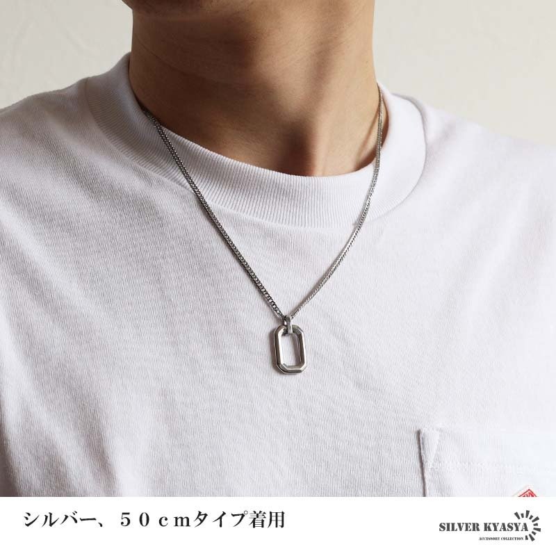 ステンレス スクエア 多角形 ペンダントネックレス シンプルネックレス 小ぶり ダブル喜平チェーン 細身 ゴールド 18KGP シルバー ブラック 図形 小さい メタル 幾何学 メンズ 男性 金属アレルギー対応