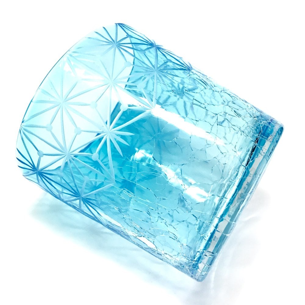 琉球ガラスｘ東京切子(花切子）ロックグラス　千代紙　空