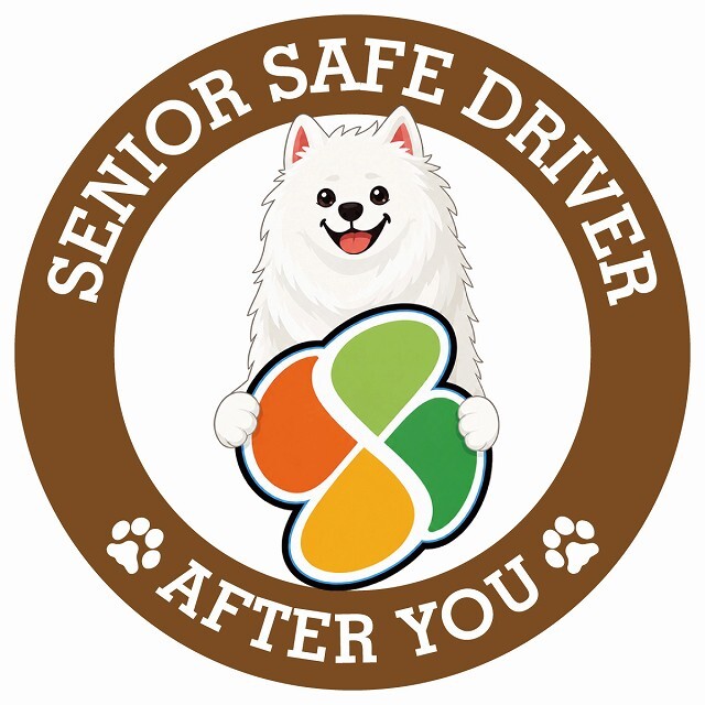 カーサイン 高齢者マーク SENIOR SAFE DRIVER サモエド ステッカー シール 直径13cm 肉球 日本製 車