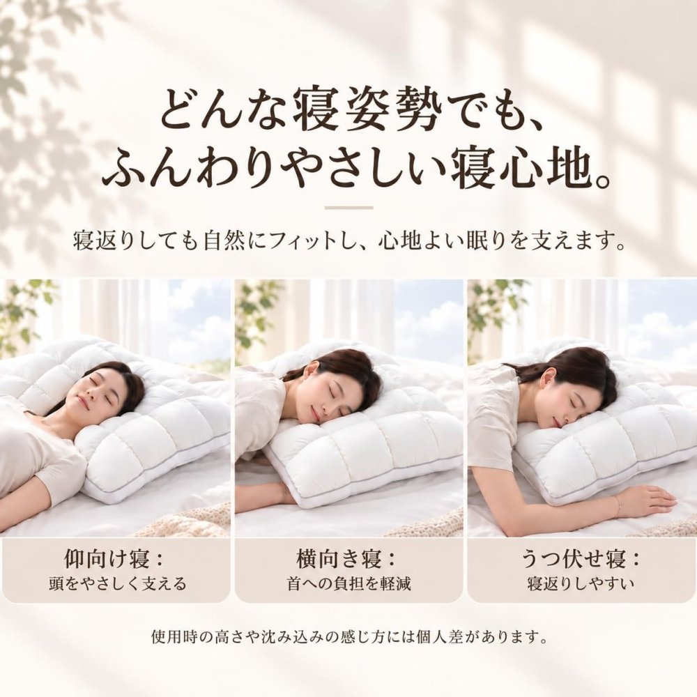Nekara 枕 まくら ホテル仕様 両面仕様 柔らかめ 寝心地 横向き寝・仰向け寝・うつ伏せ寝対応 高反発の支え感 撥水・防汚加工生地 丸洗いOK 快眠枕 63×43cm