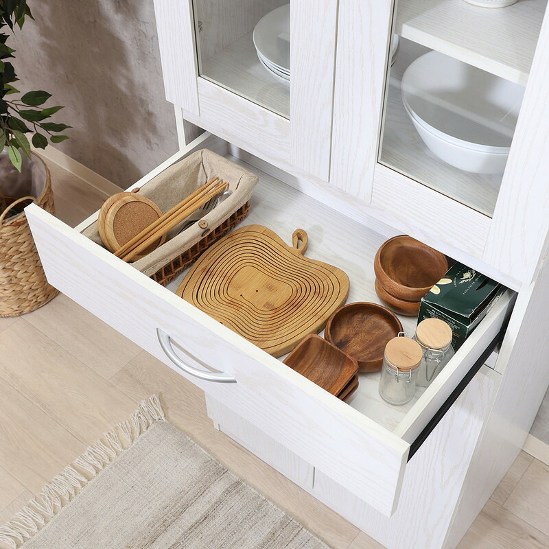 ハイキッチンキャビネット 180*60 オーク オーク・オークホワイト 2色展開 キッチン収納 食器棚 レンジ台 省スペース おしゃれ シンプル 新生活 家具 インテリア 不二貿易