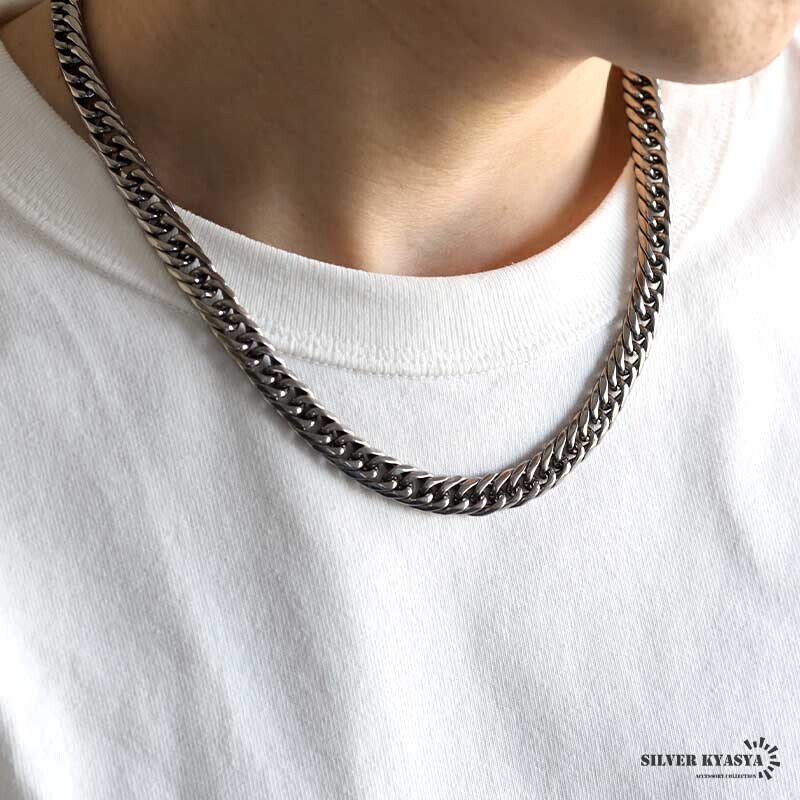純チタン製 軽い ダブル喜平チェーンネックレス 喜平ネックレス 6面カット チタンネックレス シルバー 50cm 60cm メンズ 男性 金属アレルギー対応