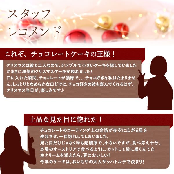＼早割！／ クリスマスケーキ クリスマスプレゼント 予約 2026 チョコ チョコレート チョコレートケーキ 冷凍 ザッハトルテ ガナッシュ リッチ 大人 ディナー 4号 2人 3人 スイーツ お菓子 洋菓子 可愛い かわいい おしゃれ おいもや
