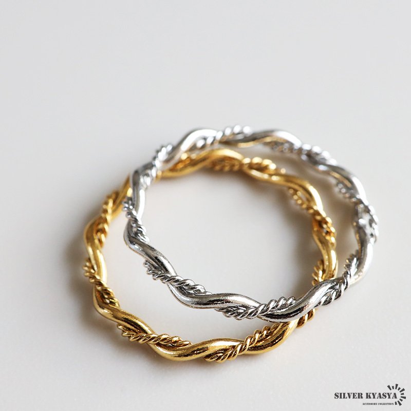 ステンレス ダブル ツイストリング ひねりリング 細身 個性的 ねじりリング ゴールド 18K GP シルバー レディース 女性 指輪 金属アレルギー対応