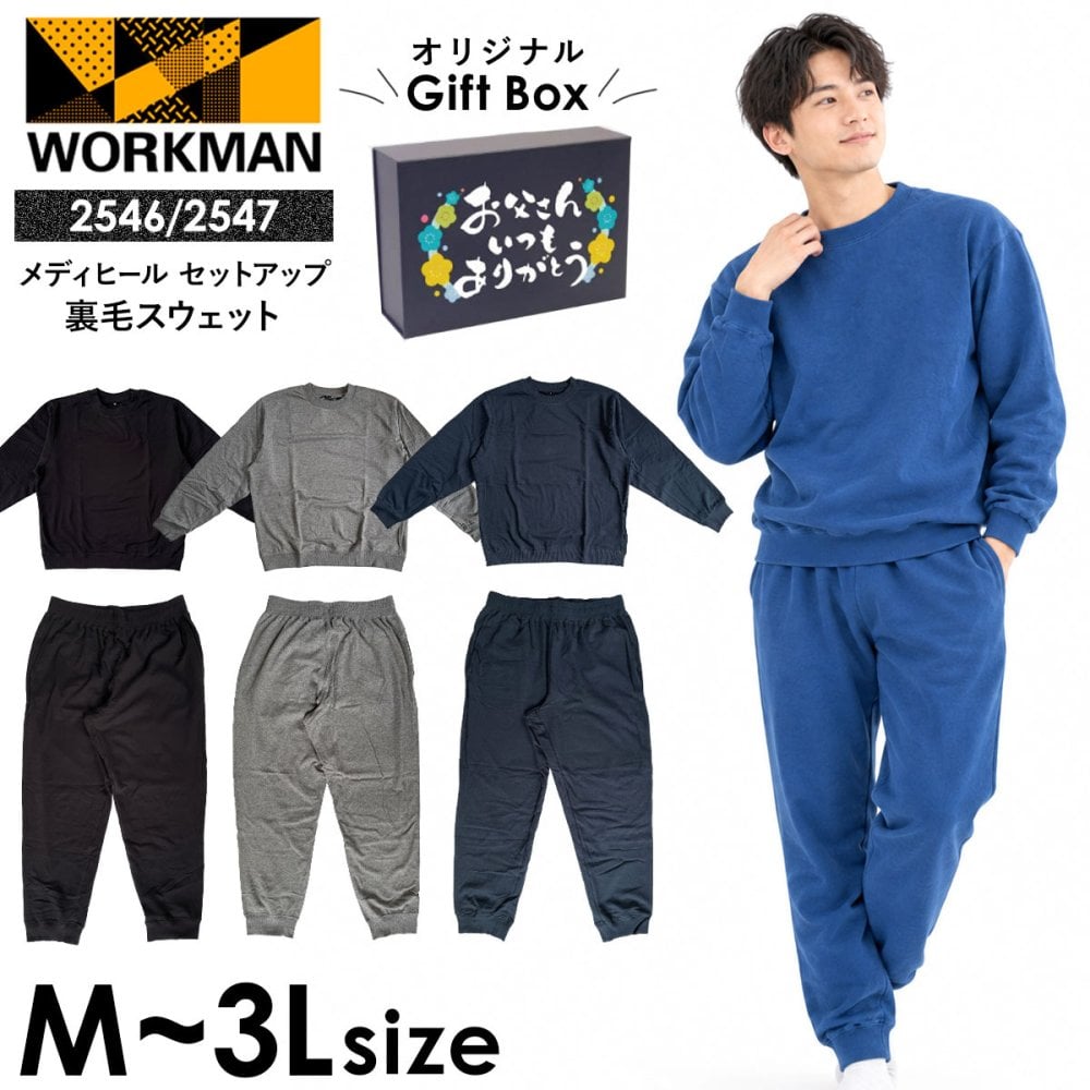 ワークマン メディヒール メンズ 裏起毛 リカバリーウェア 上下セット 裏毛スウェット スウェットパンツ 長袖 クルーネック ロングパンツ 一般医療機器 4色4サイズ M L LL 3L 2546 2547