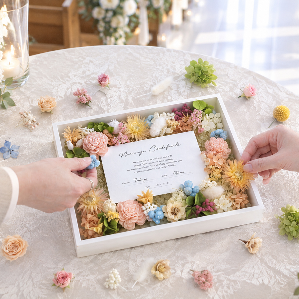 結婚証明書 ゲスト参加型 フラワーフレーム Marriage Flower　50～70名対応☆【結婚証明書】【ドライフラワー】【メッセージカード無料】 おしゃれ 人前式 