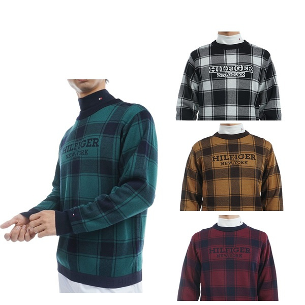 トミーヒルフィガー ゴルフ メンズ バッファローチェックジャカード クルーネックセーター TOMMY HILFIGER GOLF THMA478 秋冬モデル お誕生日祝い お祝い 記念品 お父さん 父の日 彼氏 男性 30代 40代 50代 60代  還暦祝い 敬老の日 人気プレゼント プレゼント