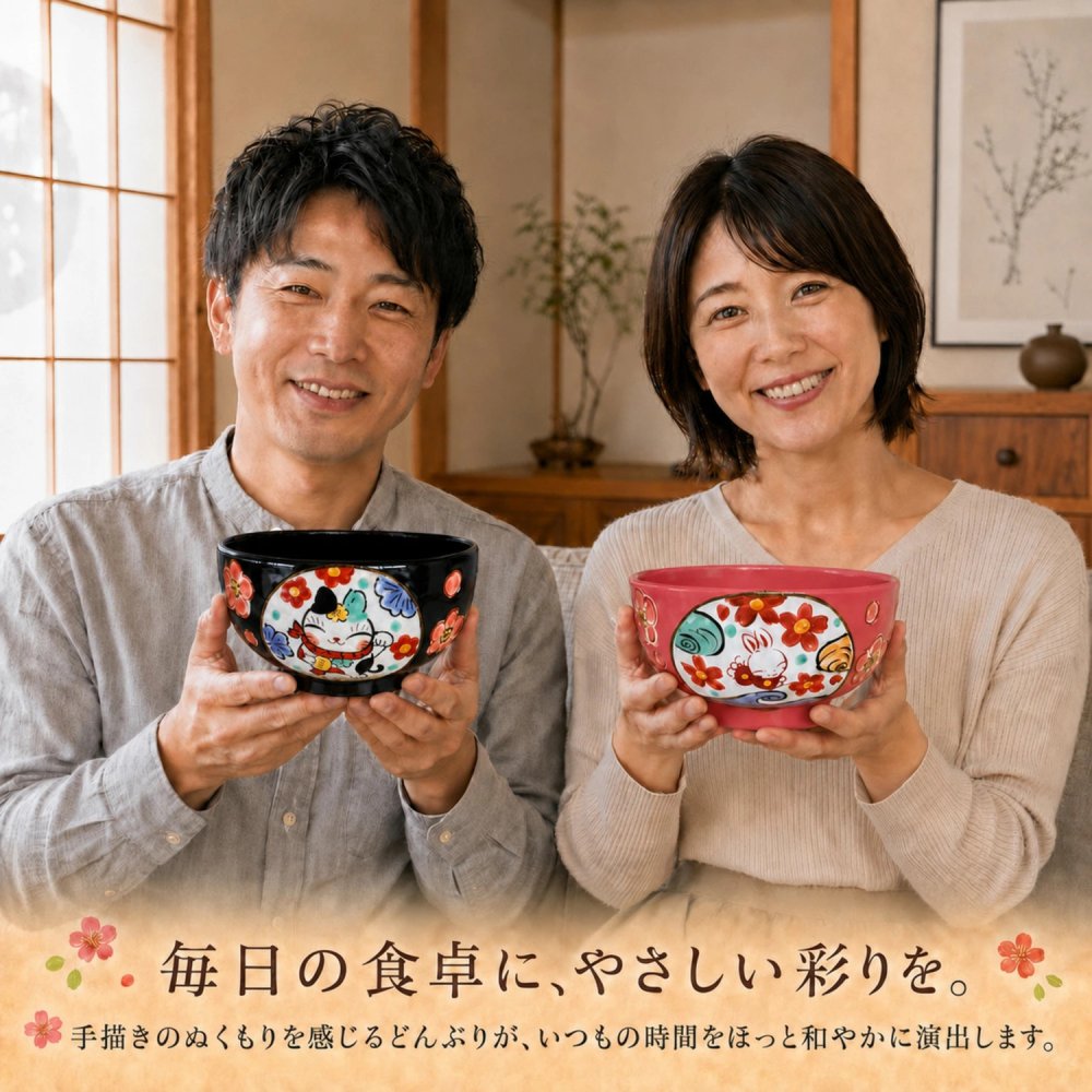 結婚祝い 名入れ オーダー 新築祝い 選べるわが家の色とりどり満開のどんぶりペア（和）| プレゼント ギフト 夕立窯 窯元 陶器 美濃焼 和食器 器 大きめ どんぶり 丼 名入り 名前入り 名前入れ 両親 誕生日プレゼント 夕立窯