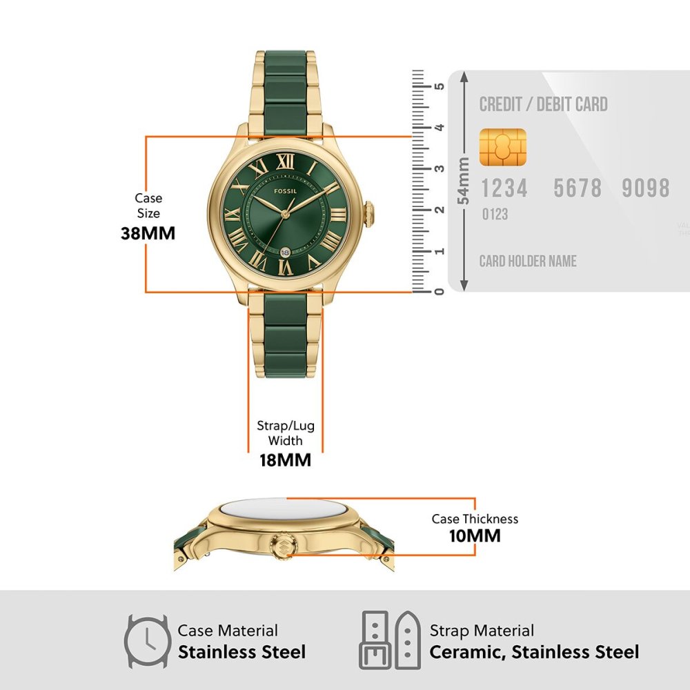 フォッシル FOSSIL 腕時計 レディース GILMORE デイト アナログ ステンレススチール＆グリーンセラミックウォッチ CE1138【2026 新作】