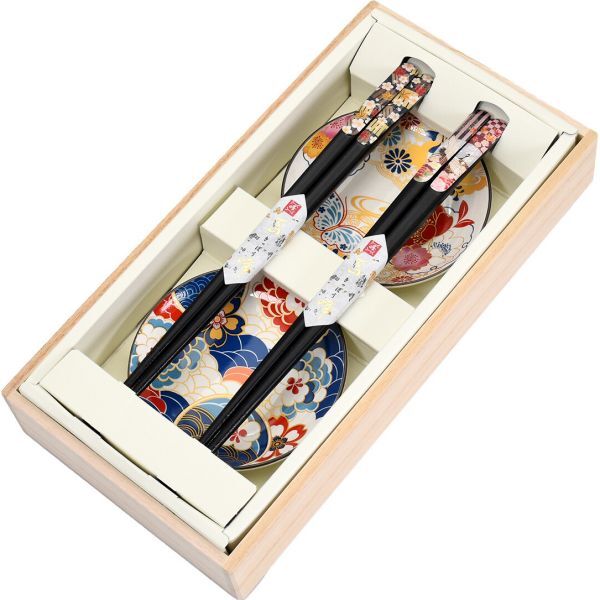 【ギフト対応無料】華友禅ペア箸＆小皿 桜蝶＆青海波 ※送料無料(北海道・沖縄は除く)