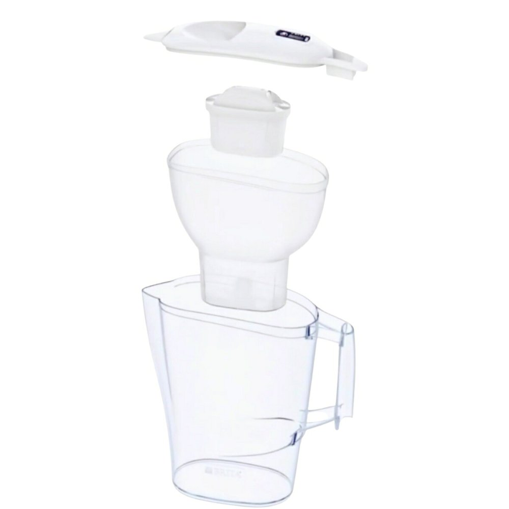 ブリタ ポット型 浄水器 アルーナ 容量2.4L カートリッジ4個付き ろ過水容量1.25L  液晶メモ (交換目安:1日5.3L で4週間 ) 型番:KBALCW4M  サイズ(mm) : 奥行100 横幅249 高さ260mm 実用的